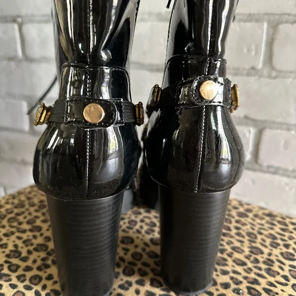 Wild Diva Black Patent Leather Gemstone Boots - Picture 4 of 16